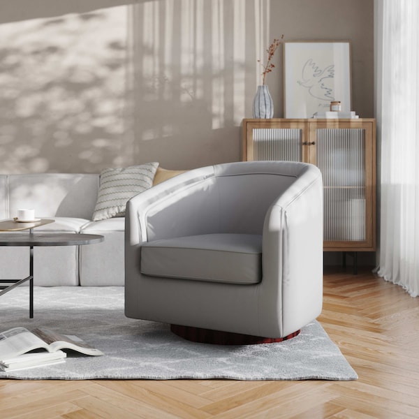Flash Furniture Dean Club Style Commercial Barrel Accent Armchair Metal Base, Gray LeatherSoft Upholstery BS-AC22-064-GRYPU-GG - main